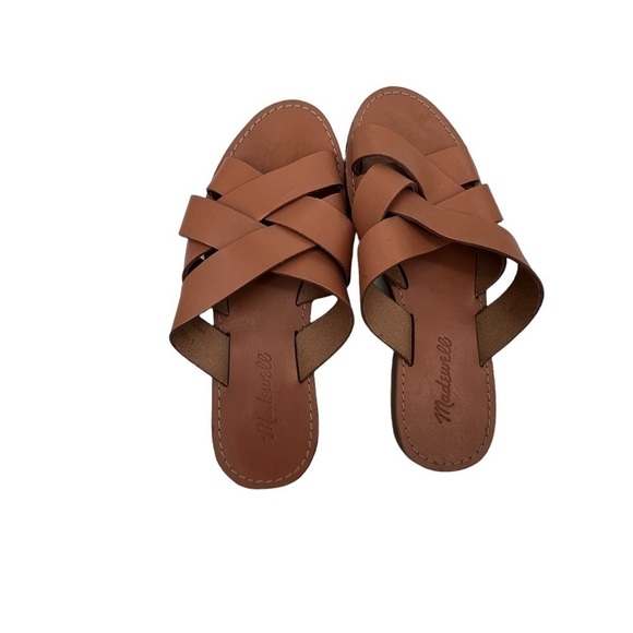 Madewell Boardwalk Brown Leather Woven Slide Slip On Sandals Size 7 Women's - Picture 5 of 10